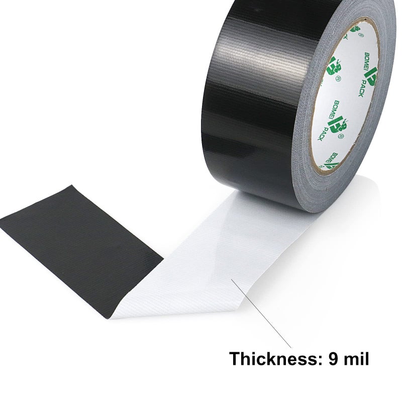 BOMEI PACK 2 Pack Duct Tape Heavy Duty,9 Mil Thickness,2 Inches x 30 Yards,Strong Industrial Strength,Flexible,No Residue,Waterproof and Tear by Hand,Multi-Use for Indoor & Outdoor Repairs(Black) - Image 5